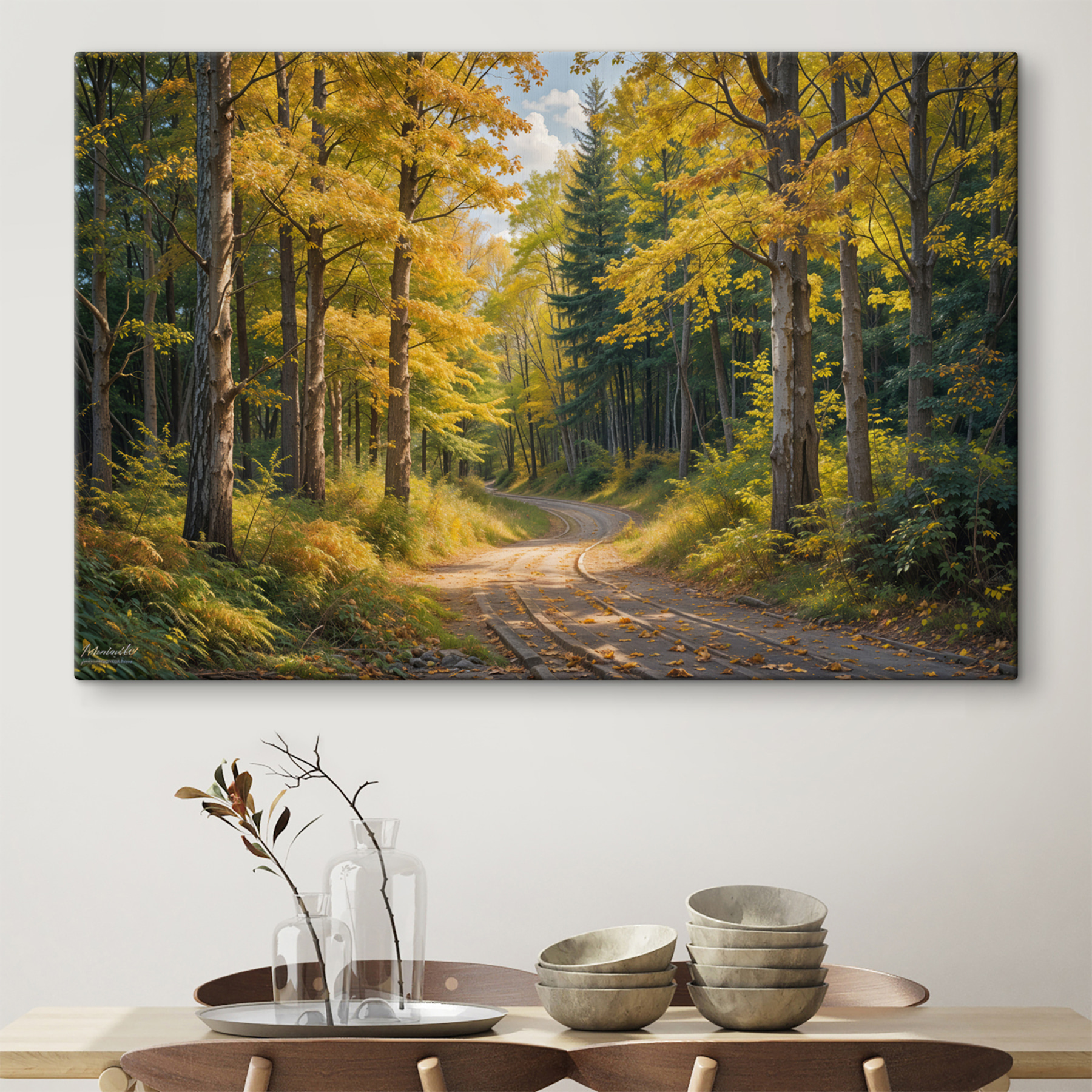 Road through a forest with yellow leaves Road through a forest with yellow leaves