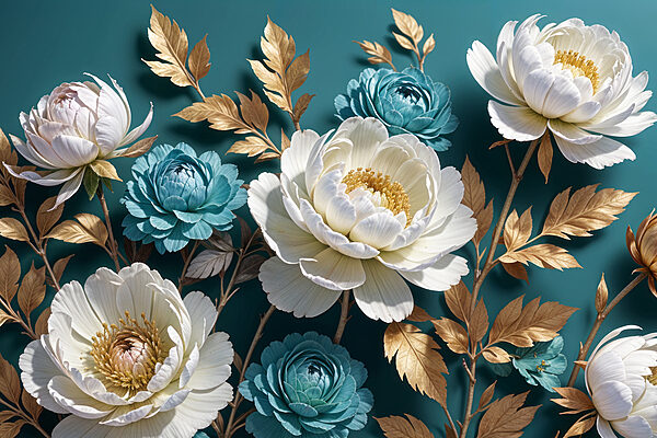 Groep witte en blauwe bloemen Groep witte en blauwe bloemen