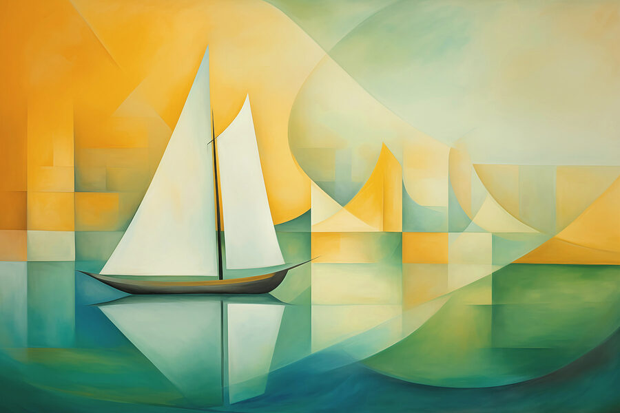 Schilderij van een zeilboot op het water