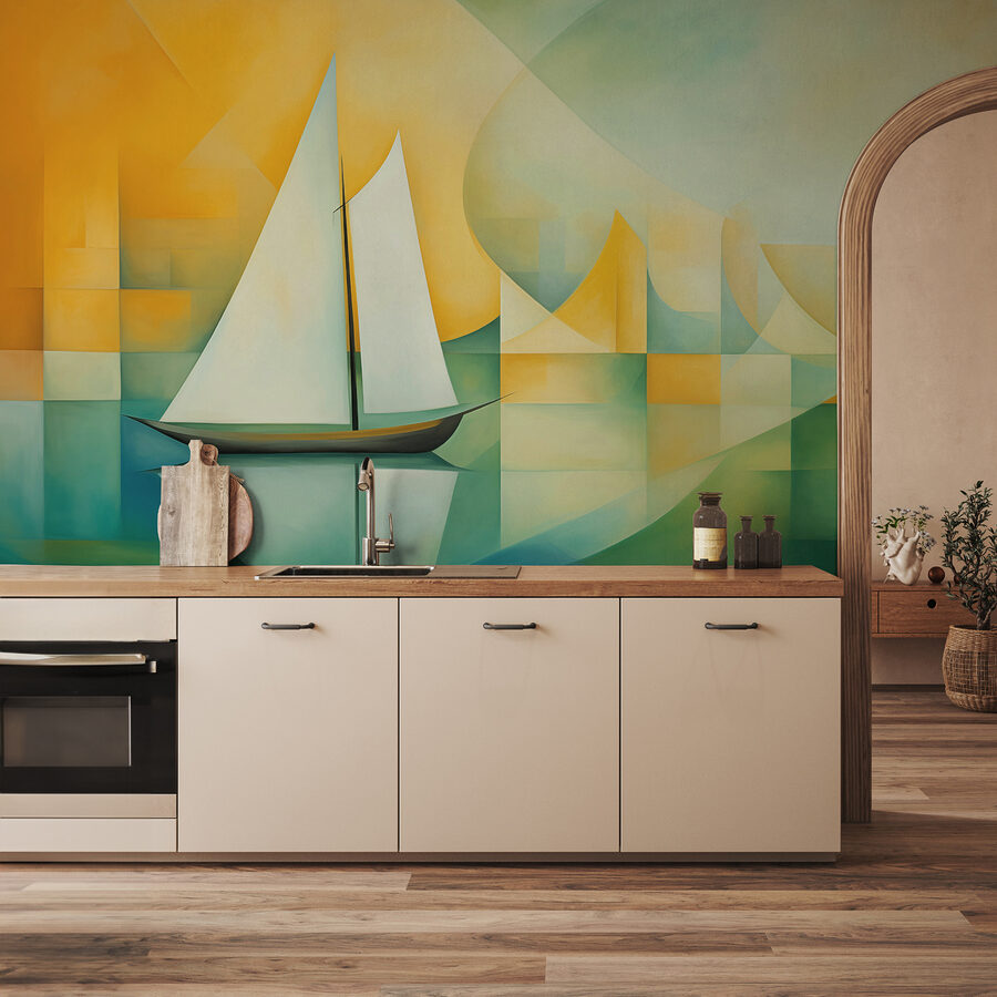 Schilderij van een zeilboot op het water