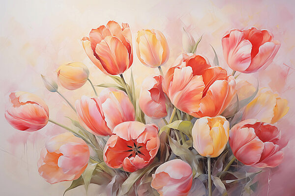 Schilderij van bloemen op een witte achtergrond Schilderij van bloemen op een witte achtergrond