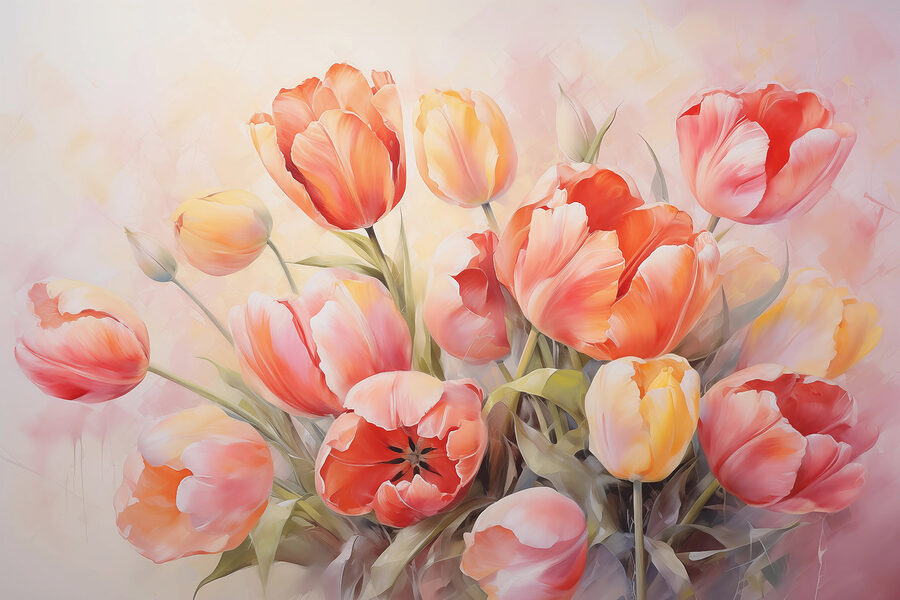 Schilderij van bloemen op een witte achtergrond Schilderij van bloemen op een witte achtergrond