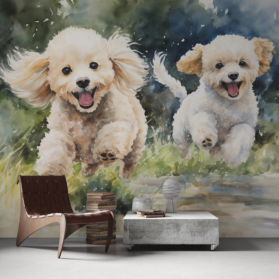 Twee honden springen in de lucht