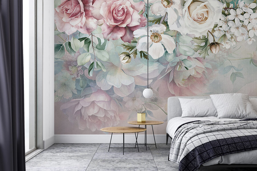 Schilderij van bloemen op een oppervlak Schilderij van bloemen op een oppervlak