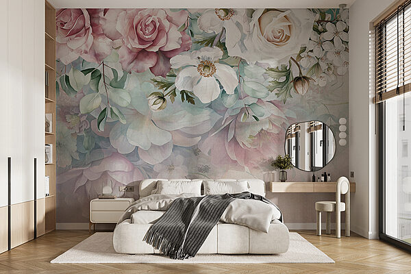 Schilderij van bloemen op een oppervlak Schilderij van bloemen op een oppervlak