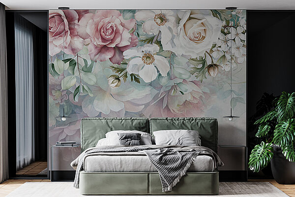 Schilderij van bloemen op een oppervlak Schilderij van bloemen op een oppervlak
