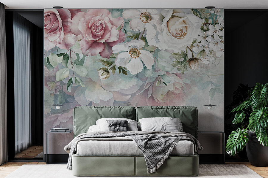 Schilderij van bloemen op een oppervlak Schilderij van bloemen op een oppervlak