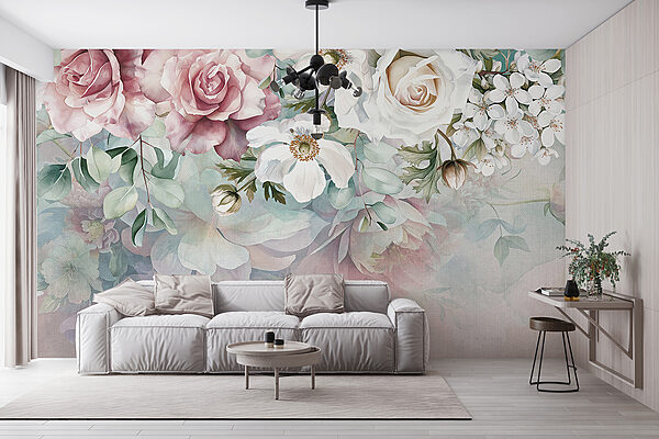 Schilderij van bloemen op een oppervlak Schilderij van bloemen op een oppervlak