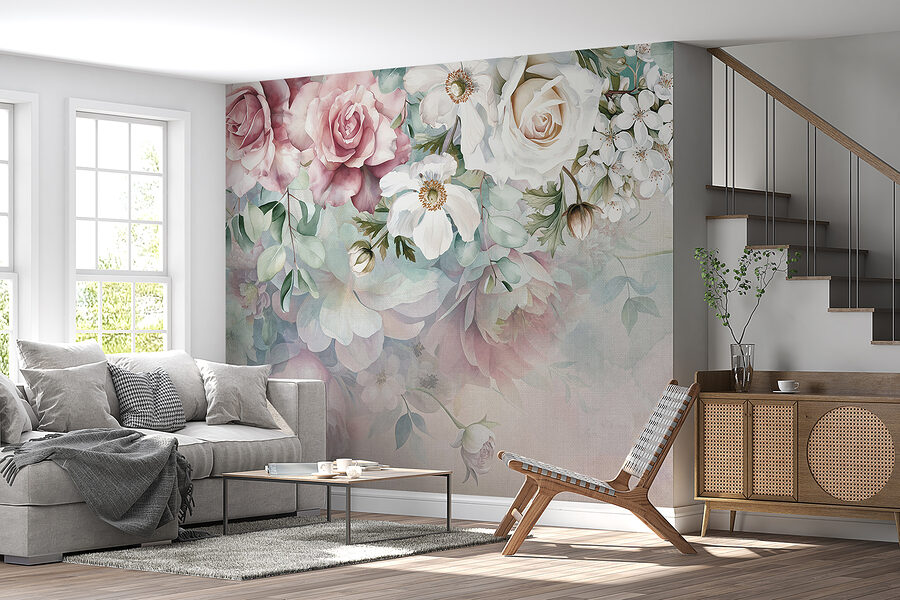 Schilderij van bloemen op een oppervlak Schilderij van bloemen op een oppervlak