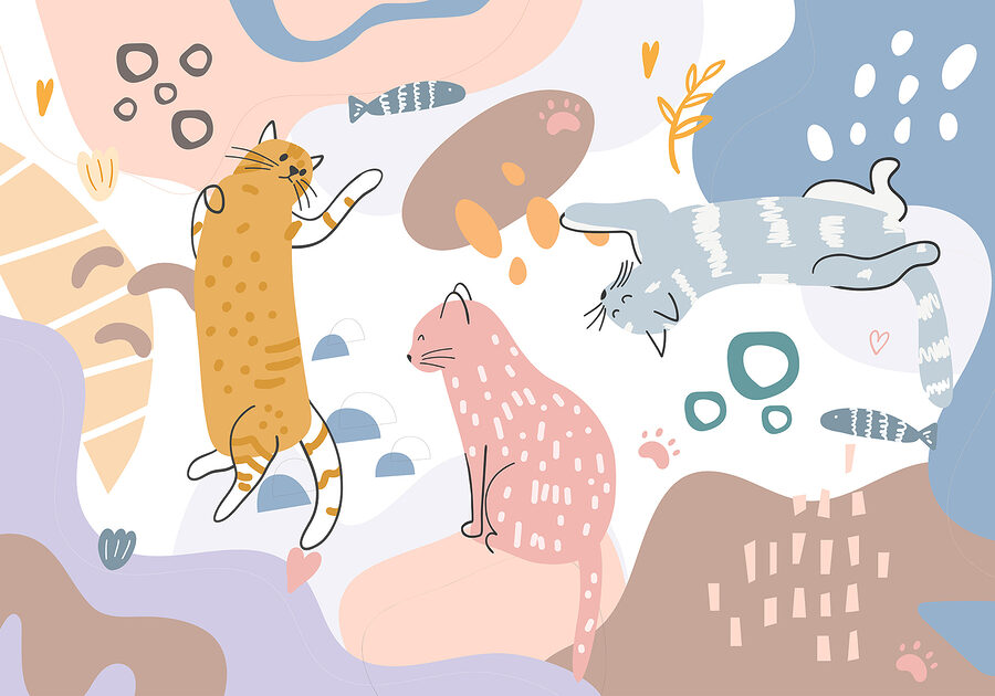 Groep katten op een kleurrijke achtergrond