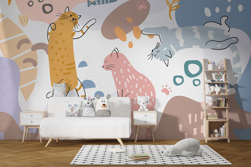 Group of cats on a colorful background