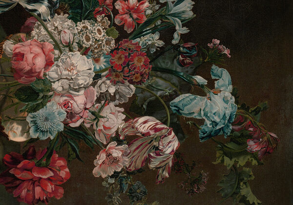 Schilderij van bloemen op een donkere achtergrond Schilderij van bloemen op een donkere achtergrond