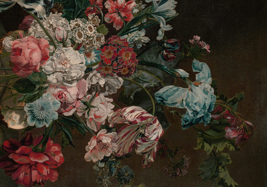 Schilderij van bloemen op een donkere achtergrond