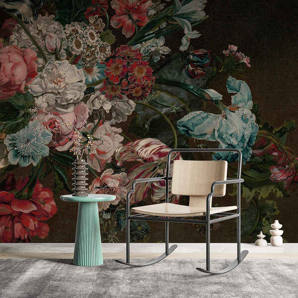 Schilderij van bloemen op een donkere achtergrond Schilderij van bloemen op een donkere achtergrond