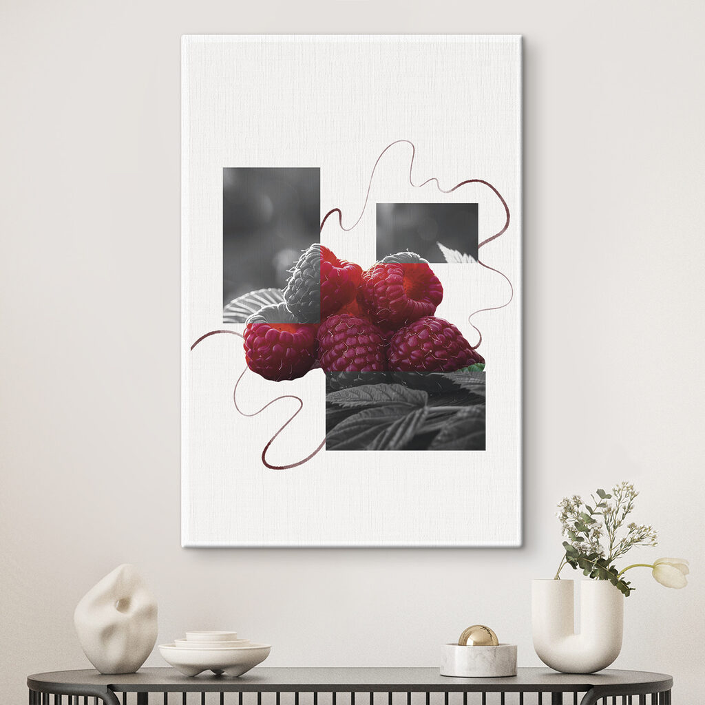 Group of raspberries with leaves