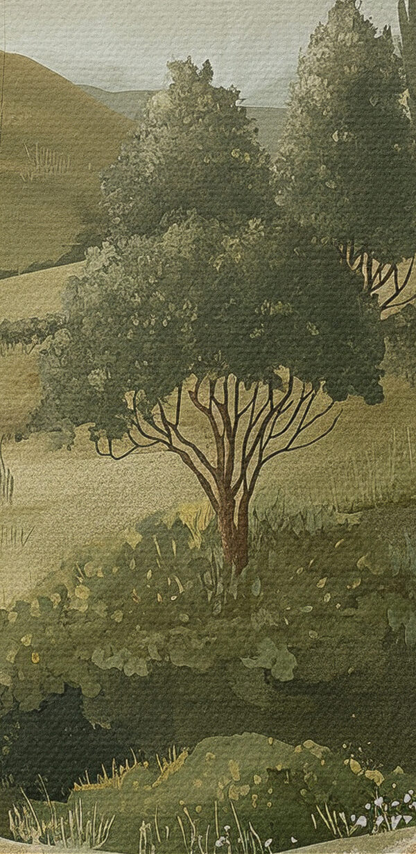 Schilderij van een landschap met bomen en heuvels Schilderij van een landschap met bomen en heuvels