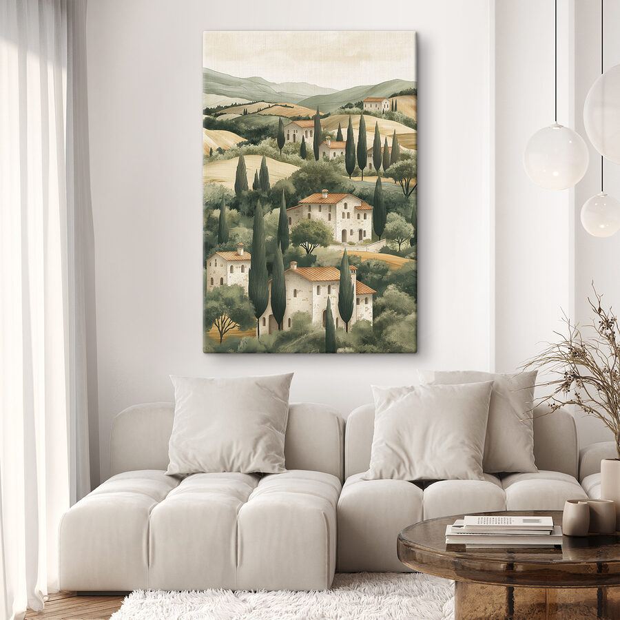 Landschap met huizen en bomen