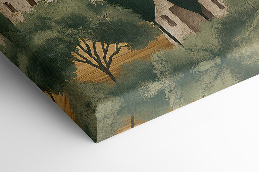 Landschap met huizen en bomen