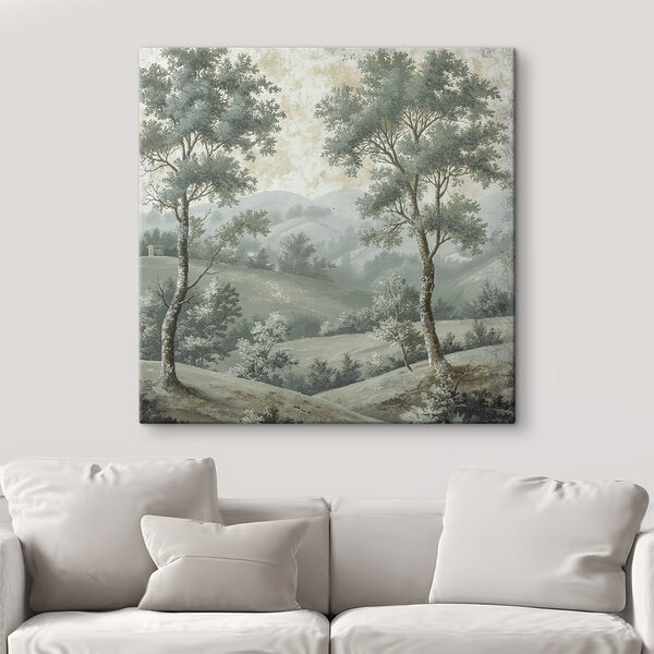 Schilderij van bomen op een heuvel Schilderij van bomen op een heuvel