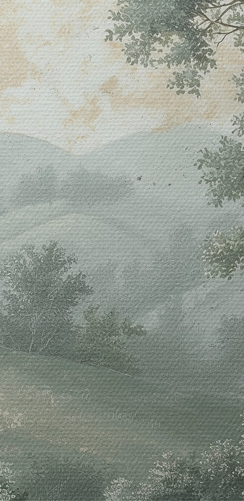 Painting of trees on a hill