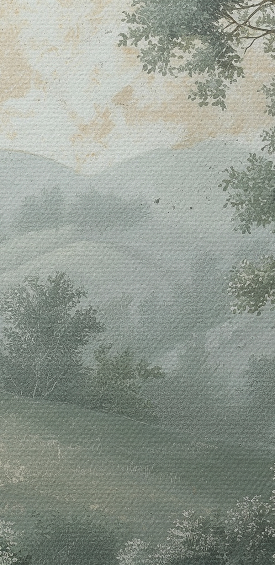 Schilderij van bomen op een heuvel