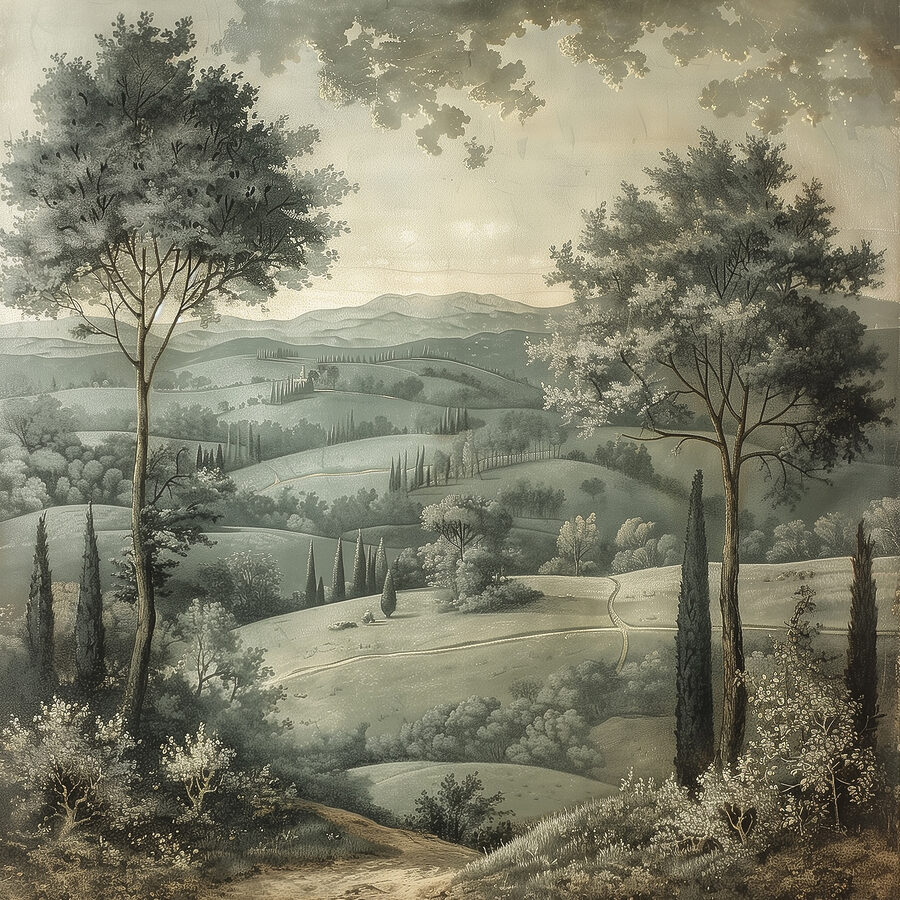 Landschap met bomen en heuvels