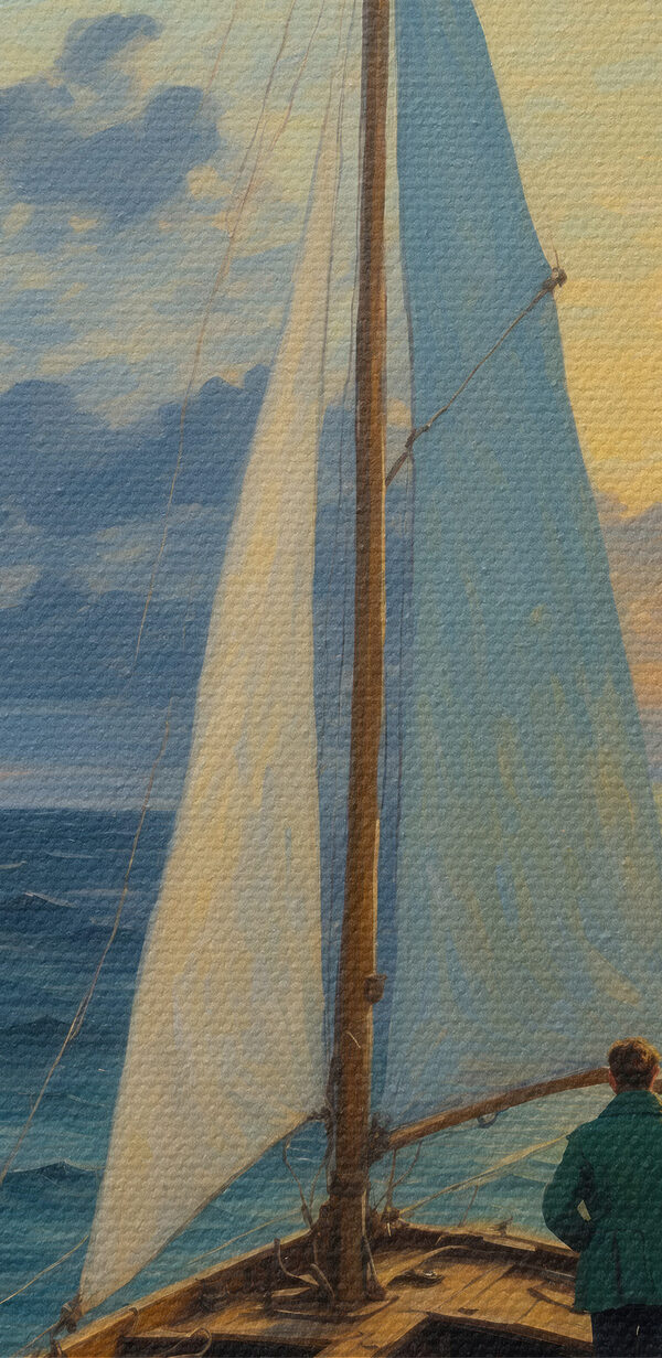 Schilderij van een man in een boot in de oceaan Schilderij van een man in een boot in de oceaan