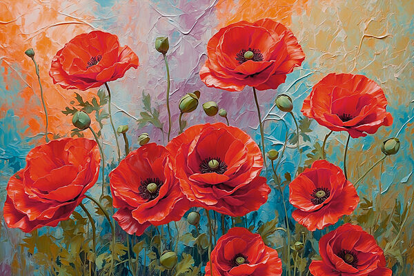 Schilderij van rode bloemen Schilderij van rode bloemen