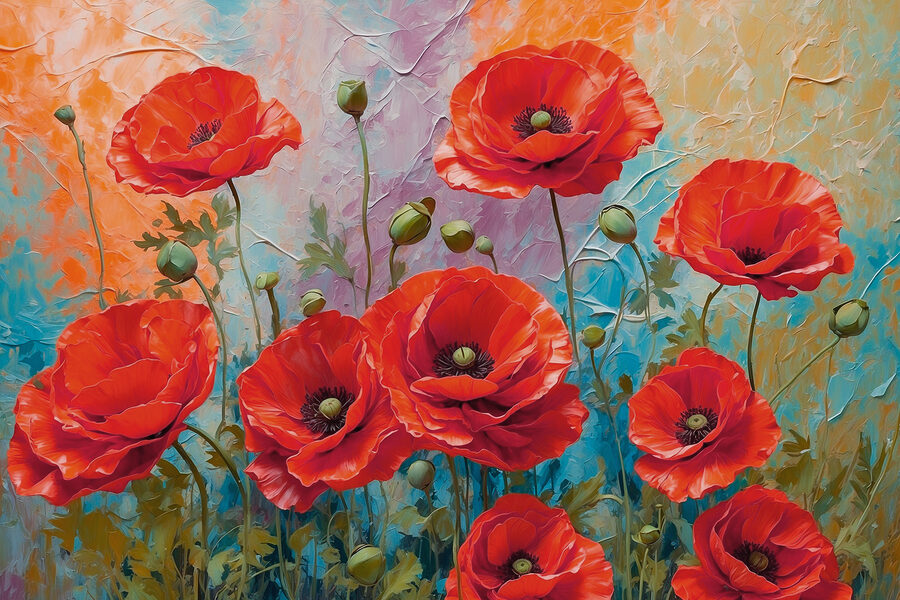 Canvas Schilderijen Schilderij van rode bloemen - Afbeelding 9