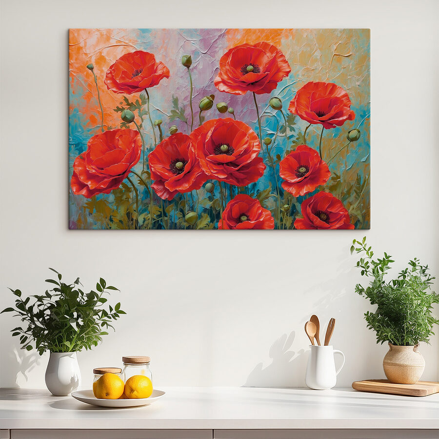 Canvas Schilderijen Schilderij van rode bloemen