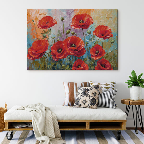 Schilderij van rode bloemen Schilderij van rode bloemen