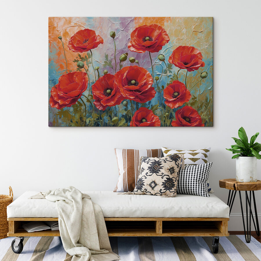 Canvas Schilderijen Schilderij van rode bloemen - Afbeelding 3