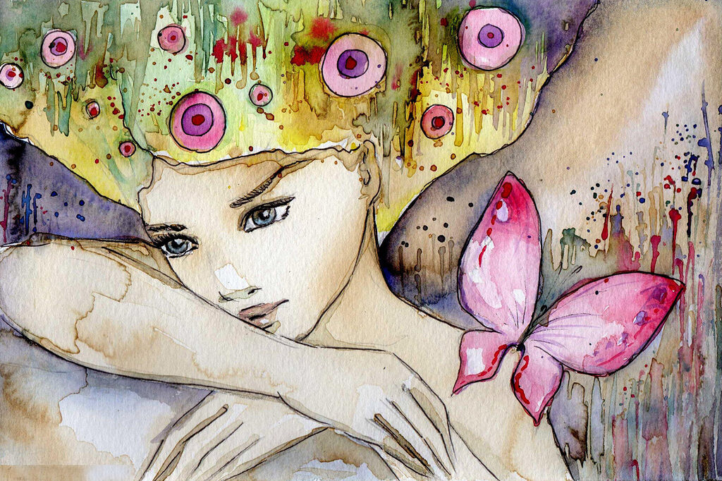 Woman with butterfly on her head Woman with butterfly on her head