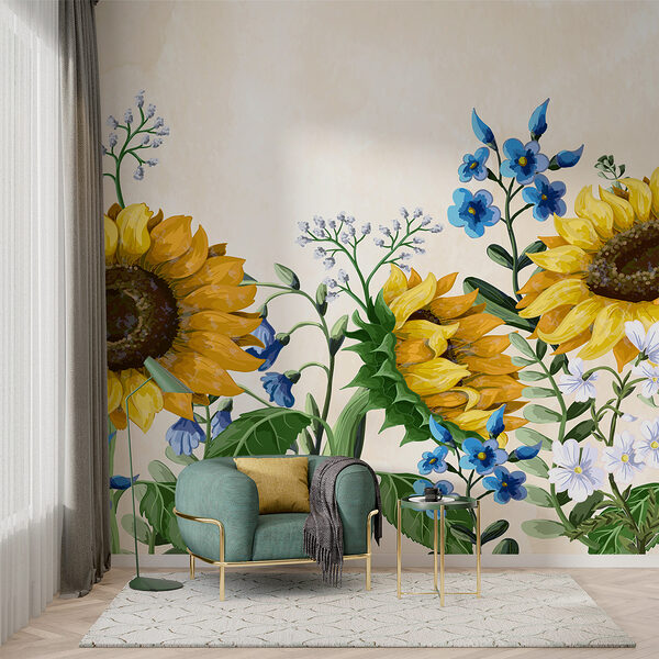 Groep zonnebloemen en andere bloemen Groep zonnebloemen en andere bloemen
