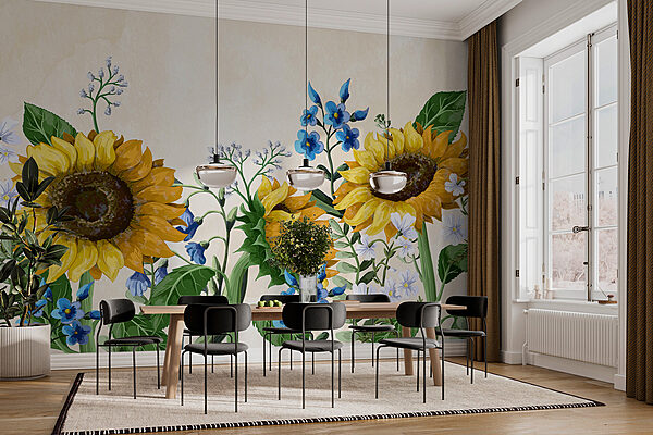 Groep zonnebloemen en andere bloemen Groep zonnebloemen en andere bloemen