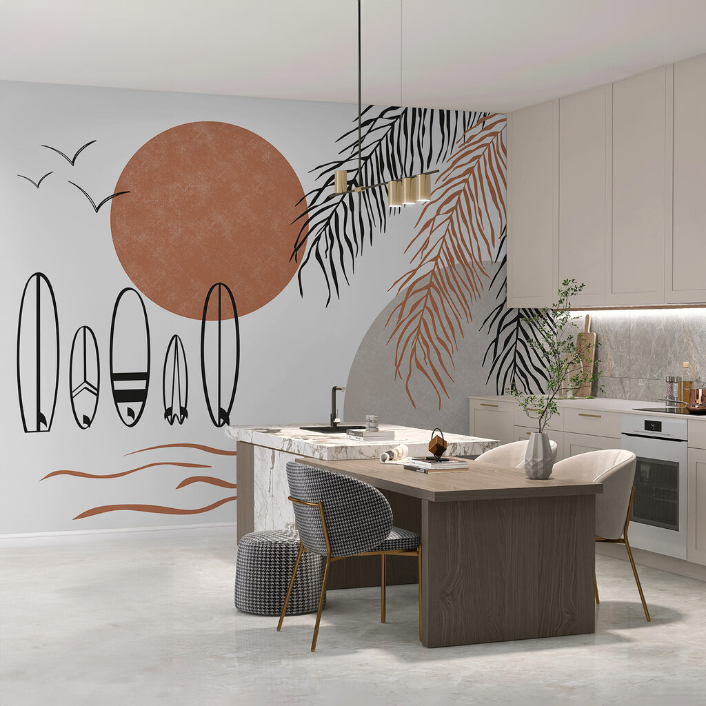 Surfboards and palm leaves