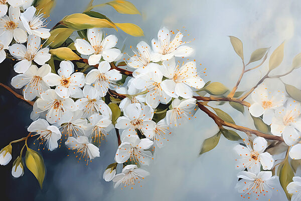 Witte bloemen aan een tak Witte bloemen aan een tak