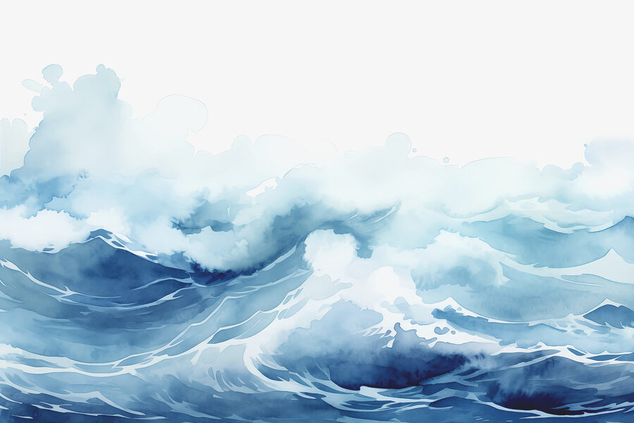 Aquarel van golven en wolken