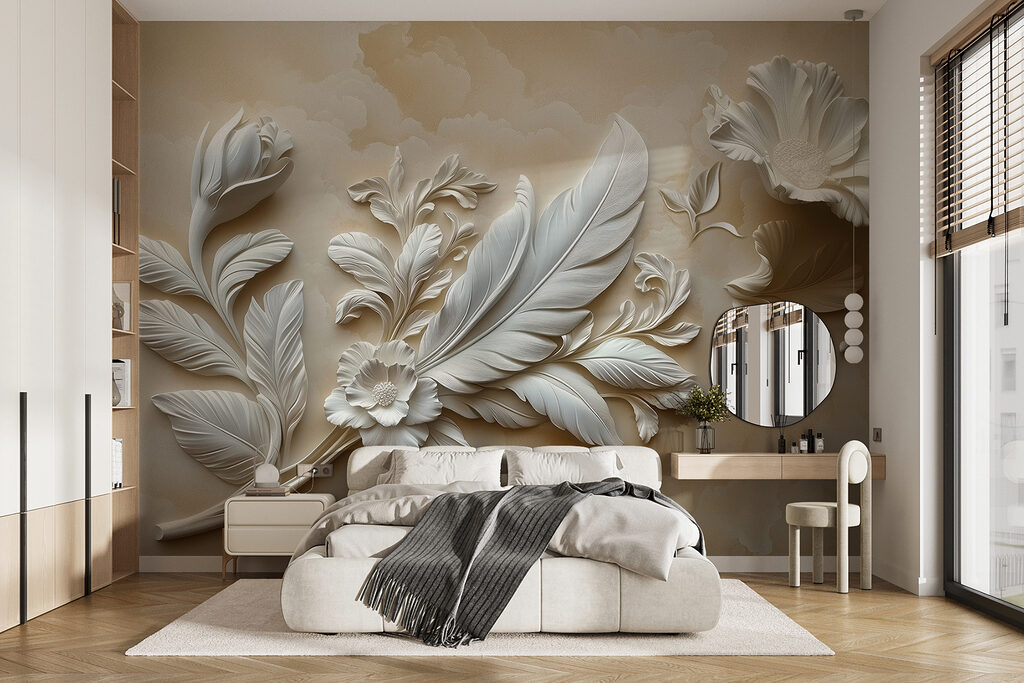 Wit bloemmotief op een muur w01355pib1r 1024x683 - Wit bloemmotief op een muur