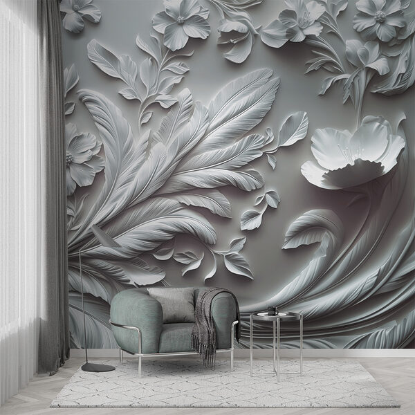 Witte muur met bloemen en bladeren Witte muur met bloemen en bladeren