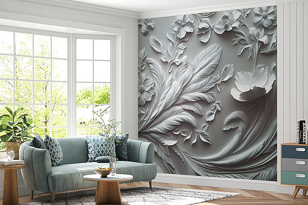 Witte muur met bloemen en bladeren Witte muur met bloemen en bladeren