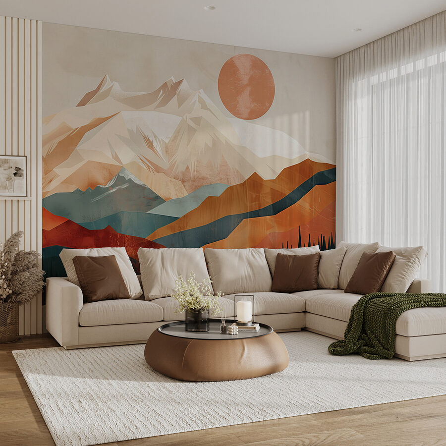 Fotobehang Berglandschap met bomen en een meer - Afbeelding 2