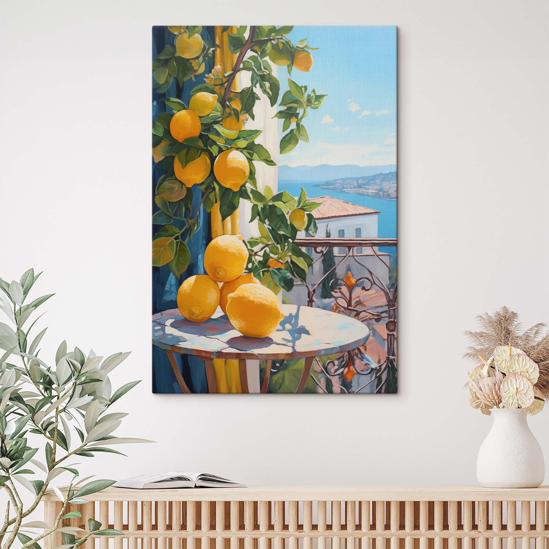 Painting of lemons on a table
