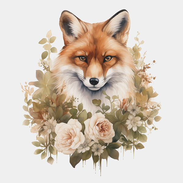 Vos met bloemen eromheen Vos met bloemen eromheen