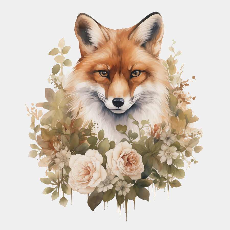 Vos met bloemen eromheen