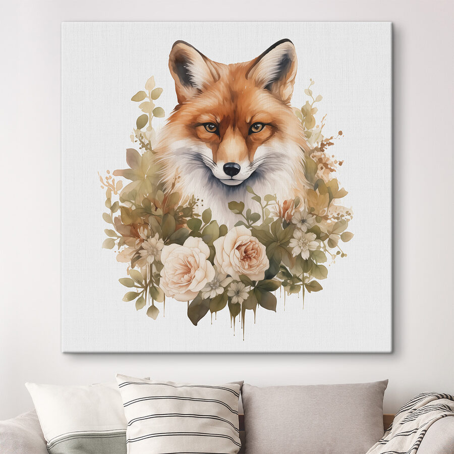 Vos met bloemen eromheen