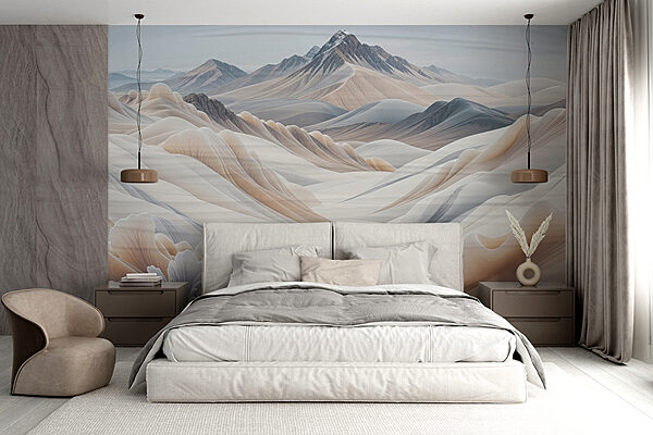 Landschap van bergen en sneeuw Fotobehang Landschap van bergen en sneeuw