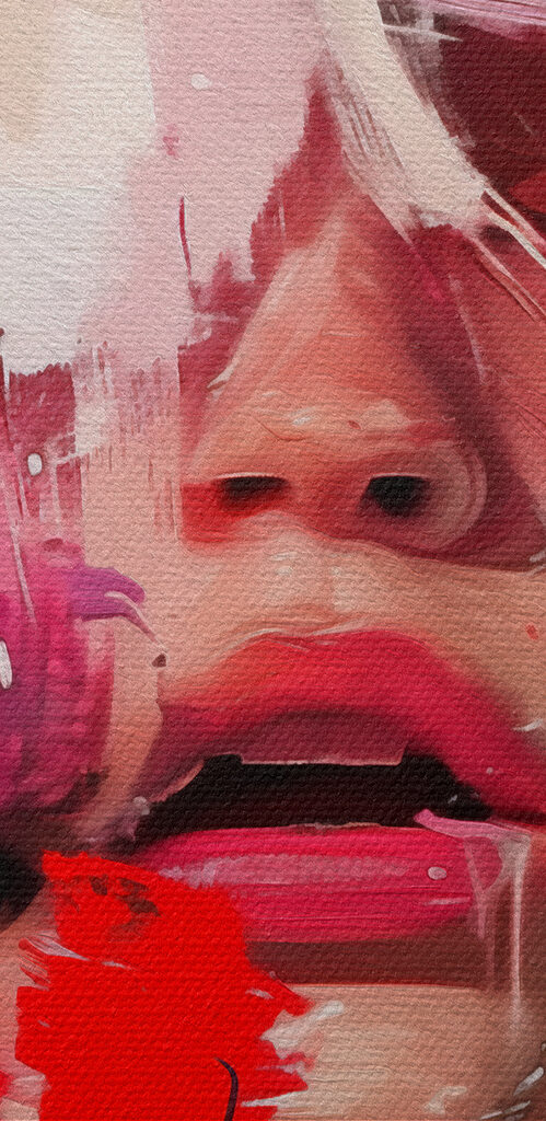 Woman with white hair and pink paint Woman with white hair and pink paint