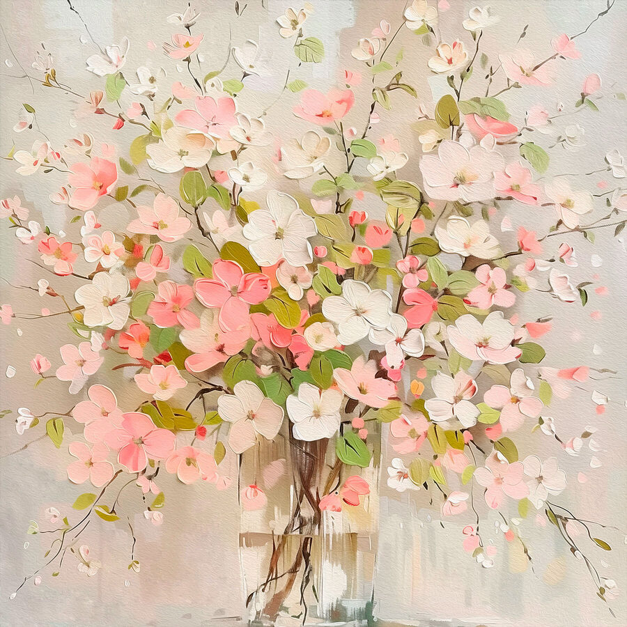Schilderij van bloemen in een vaas