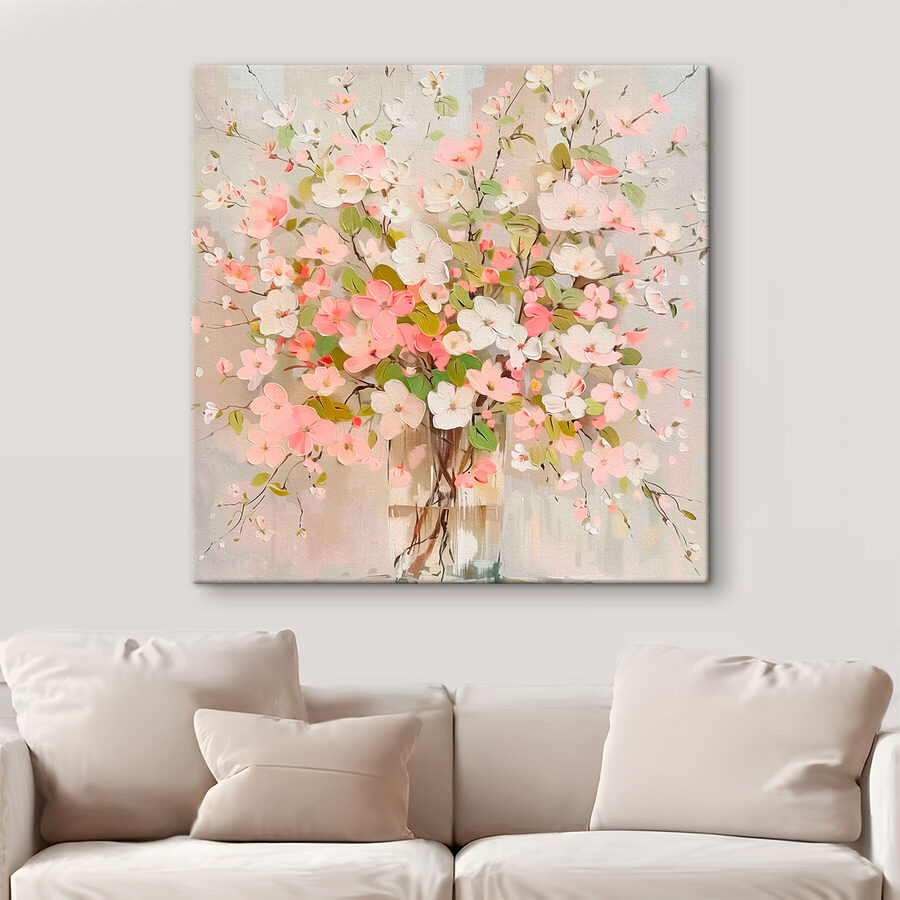 Schilderij van bloemen in een vaas